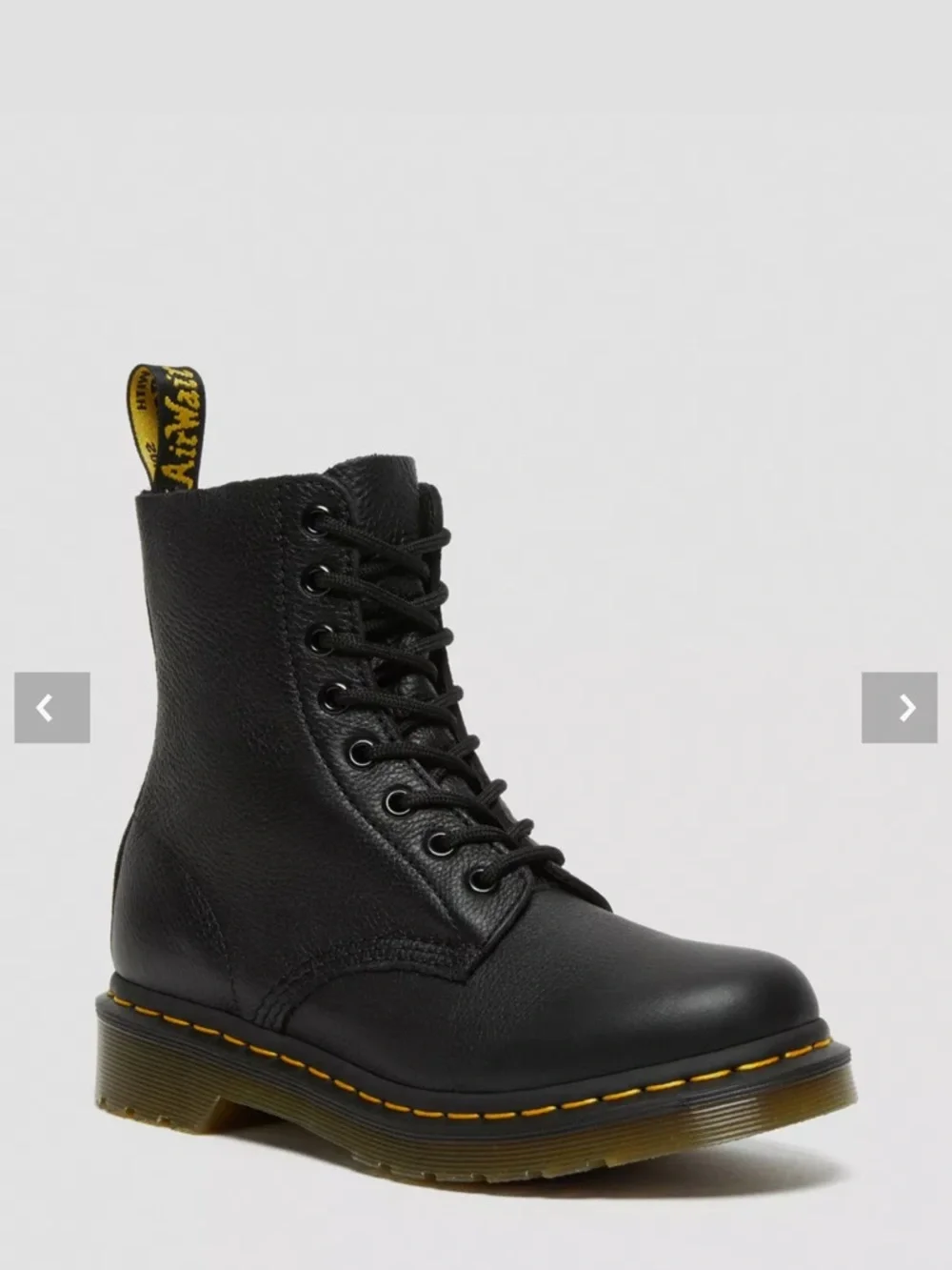 Dr. Martens Inspired Black Leather Combat Boot with Yellow Stitching - Picture 1 of 12
